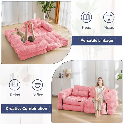 Miniatura 6 de MAXYOYO Sofá Cama Plegable, Sofá Convertible en Forma de L con Reposabrazos, Cama Plegable con Almohada, Silla Cama Portátil Extensible Cómoda