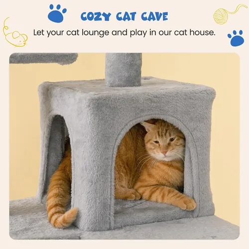 Miniatura 7 de MWPO Árbol para gatos multinivel de 63.8 pulgadas para gatos grandes con postes rascadores cubiertos de sisal, plataforma acolchada, hamaca