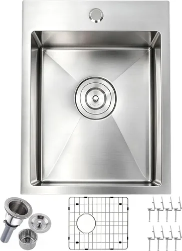 Miniatura 13 de Fregadero de Barra Negro Empotrable de 15x15 Pulgadas - Fregadero de Cocina Cuadrado Pequeño de Acero Inoxidable de Montaje Superior para Estación