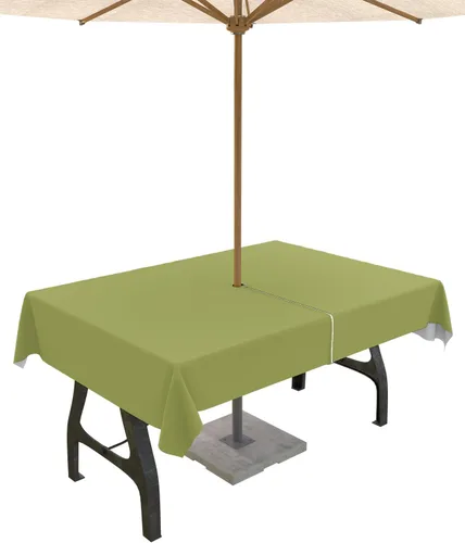 Miniatura 13 de QueenKer Mantel de exterior verde oliva con agujero para sombrilla y cremallera, mantel de color sólido para mesas cuadradas, colección de mesa