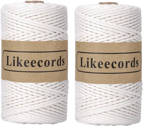 Miniatura 27 de Likeecords Cordón de algodón para macramé de 3mm x 100 metros, hilo torcido de 3 hebras, cuerda de macramé, hilo de algodón para macramé, cuerda
