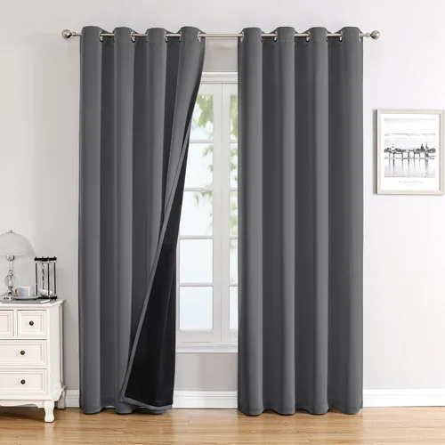 Miniatura 37 de ChrisDowa - Cortinas 100% opacas, para dormitorio, con forro negro, 2 capas gruesas, aislamiento térmico y ojales, 63 pulgadas de largo, juego de 2