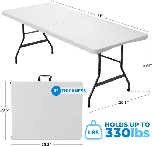 Miniatura 2 de Sorfey Mesa plegable de 6 pies x 30 pulgadas, plástico blanco
