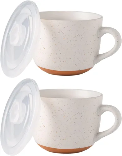 AmorArc Tazas de sopa de cerámica con tapa, tazas grandes de sopa de 710 ml con asa para café, cereal, ensalada, fideos, té, tazas de sopa con tapa,