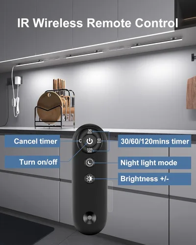 Miniatura 2 de UNO-LK 4500K - Luz LED con control remoto para debajo del gabinete, enchufe regulable de luz diurna blanca 4500 K, paquete de 3 luces enlazables