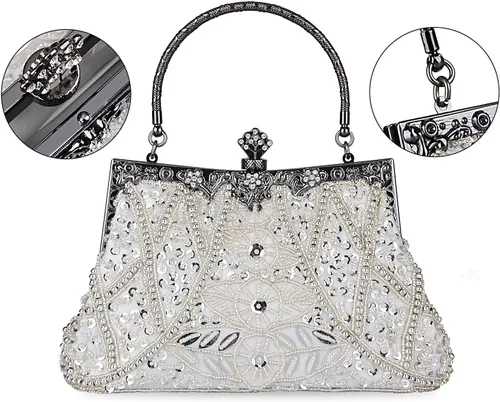 Miniatura 6 de Bolso de estilo vintage con cuentas de lentejuelas bolso de noche de fiesta de boda bolso de embrague de diamantes de imitación, plateado