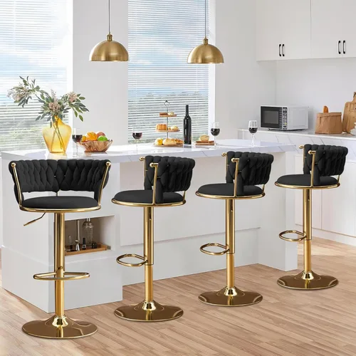 Miniatura 14 de Velvet Bar Stools Set of 1, Swivel Counter Height Barstools with Woven Backrest, Adjustable Height Bar Stools for Kitchen Island, Home Bar, Pub