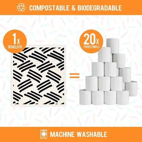 Miniatura 3 de Morigins Paños de cocina suecos para cocina, paquete de 6 paños de cocina suecos minimalistas negros, paños de esponja de celulosa, toallas de papel