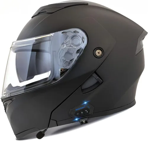 Miniatura 3 de Casco modular Bluetooth para motocicleta, aprobado por DOT, de cara completa con visor abatible, de doble visera, con altavoces duales y micrófono