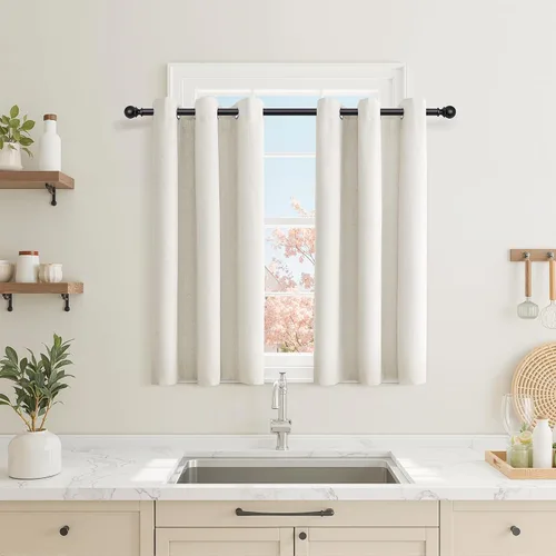 Miniatura 29 de Cream Linen Blackout Curtains 90 Length 2 Panels Set for Living Room Bedroom, 100% Black Out Thermal Insulated Linen Drapes, Room Darkening Grommet