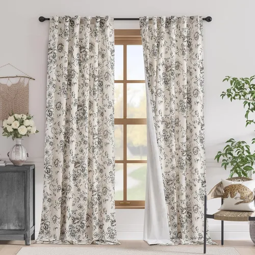 Miniatura 12 de Jinchan Cortinas de Mezcla de Lino con Estampado Floral para Sala de Estar, 84 Pulgadas de Largo, Cortinas con Bolsillo para Varilla y Tab Trasera