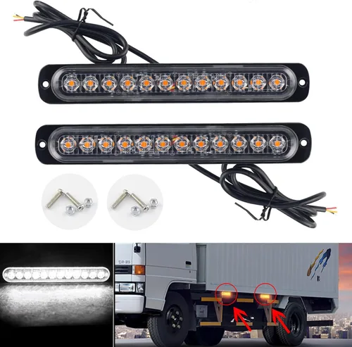 Miniatura 11 de ANKIA - 2 luces LED de advertencia estroboscópicas con marcador lateral, lámpara de rejilla, intermitente, peligro de emergencia para remolque