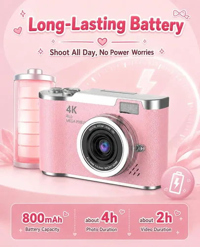 Miniatura 4 de Cámara digital para niños, cámara digital 4K para fotografía, cámara selfie de video HD 1080P de 48MP, con pantalla giratoria de 180° y flash