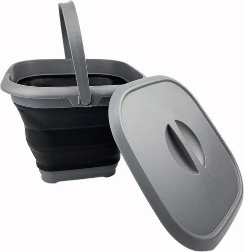 Miniatura 7 de SAMMART Cubo cuadrado plegable de 8.5 L (2.2 galones) con tapa/cubo de agua cuadrado plegable con tapa/bañera portátil con asa y tapa (gris/negro)