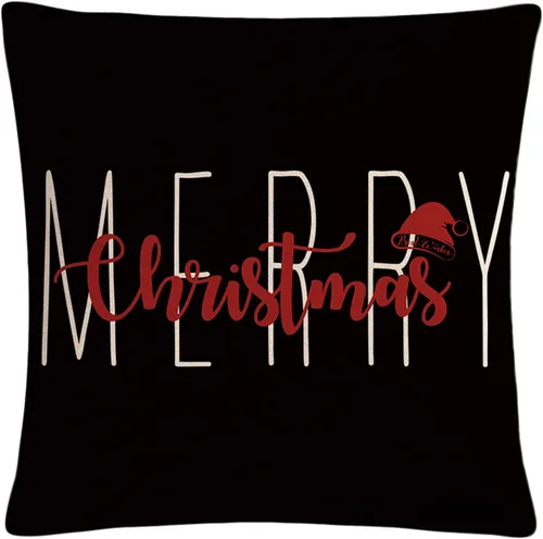 Miniatura 2 de 7COLORROOM Juego de 2 fundas de almohada negras de Navidad con texto en inglés "Merry Christmas", fundas de cojín de nieve con texto en inglés