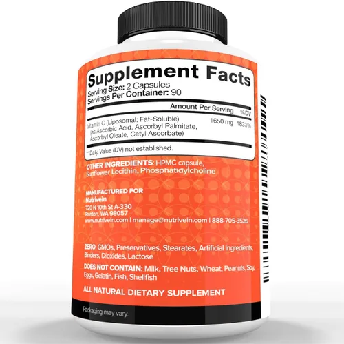 Miniatura 6 de Nutrivein Paquete de suplementos premium de berberina, vinagre de sidra de manzana y vitamina C liposomal: cápsulas de vitamina C de alta absorción