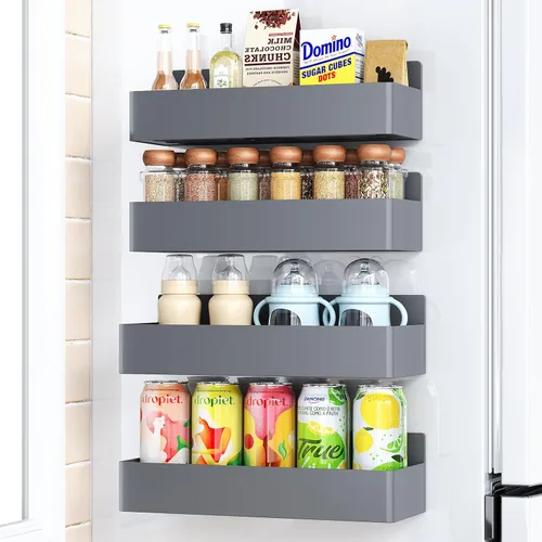 Miniatura 10 de Mystozer Estante Magnético para Especias para Refrigerador, Organizador de Cocina y Estante de Almacenamiento, Negro (Paquete de 6)..