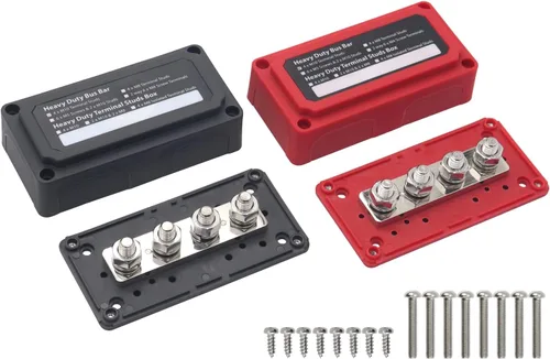 Miniatura 8 de Barra colectora de 12V-48V DC 100A Bloques de distribución de energía Módulo de servicio pesado 4 postes de 1/4 pulgadas + 12 terminales