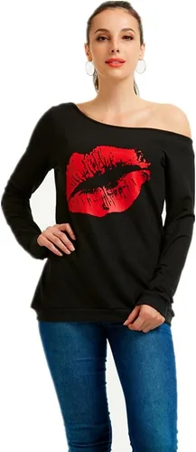 Miniatura 7 de Magicmk - Sudadera de hombro descubierto y mangas largas, con estampado de labios de mujer, en talla extragrande, para mujer