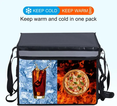 Miniatura 3 de PATIKIL Bolsa aislada para pizza XXXL, bolsa térmica de 19.7 x 15 x 15 pulgadas con divisor, bolsa térmica de catering para alimentos Negro