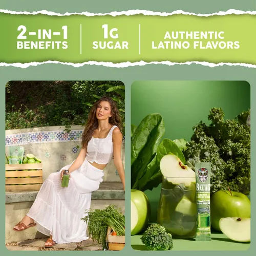 Miniatura 3 de Polvo de verduras Salud 2-en-1 + sobres de mezcla de bebida de superalimentos, más de 20 frutas y verduras, probióticos, prebióticos, apoya la salud