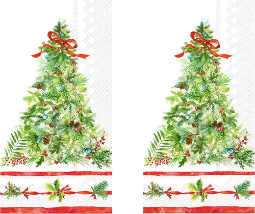 Juegos de toallas de mano navideñas: toallas de mano de papel desechables de calidad con temas navideños, 32 toallas de invitados por juego (árbol