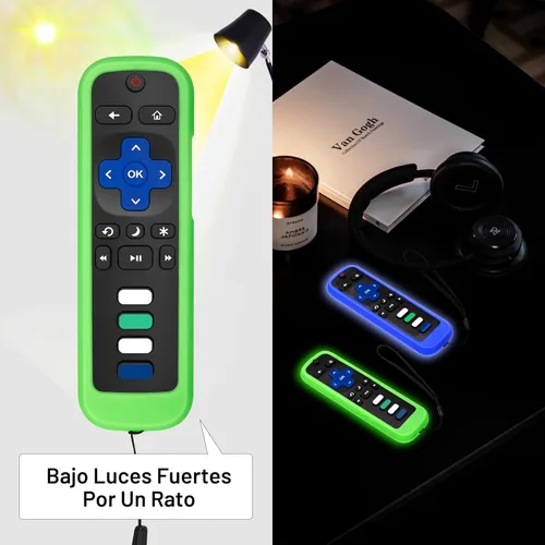 Miniatura 3 de Paquete de 2 fundas protectoras de control remoto para mando de TV Roku/Funda protectora de silicona - Brilla en la oscuridad (Verde/Azul)