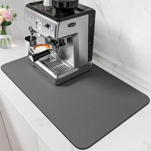 Miniatura 16 de PoYang Tapete de café extragrande de 31.5 x 17 pulgadas, accesorios de barra de café para encimera, tapete absorbente para secado de platos, Negro