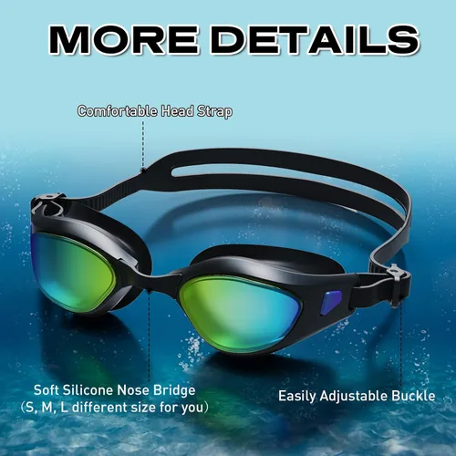 Miniatura 5 de Gafas de natación, gafas de natación polarizadas, antiniebla, sin fugas, protección UV, gafas de natación de visión amplia para mujeres y hombres