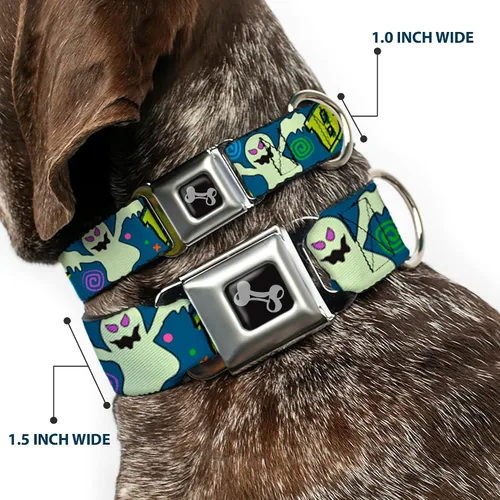 Miniatura 2 de buckle-down "Fantasma Boo. Azul/Multi Color Collar de perro hueso, amplia Medio/16 – 23