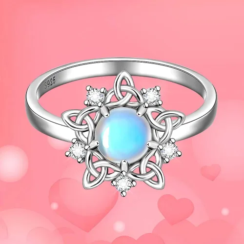 Miniatura 5 de Anillo de piedra lunar con nudo celta, piedra de nacimiento de junio, anillos de compromiso celta de eternidad, anillos de compromiso para mujer