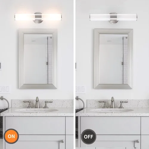 Miniatura 5 de Juego de 2 apliques de pared de níquel cepillado (solo cableado), lámparas de tocador de baño, modernas luces de pared cilíndricas de vidrio