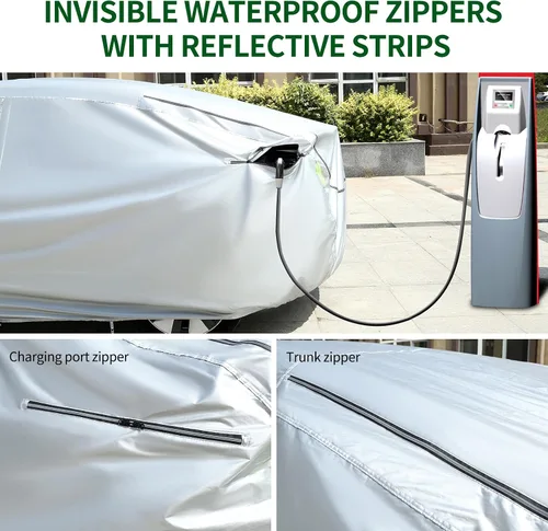 Miniatura 4 de TECOOM Funda de coche apta para Tesla Model 3, impermeable para todo tipo de clima, modelo 3 2017-2023 con forro polar, malla ventilada, apertura