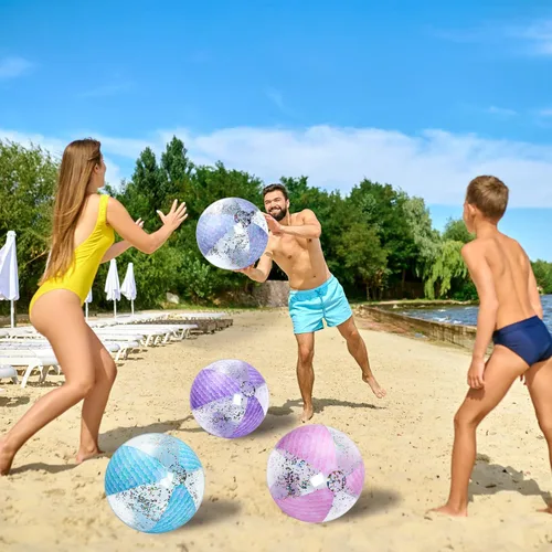 Miniatura 6 de Honoson Bola de playa de sirena de 16 pulgadas, bola de playa inflable gigante con purpurina, bola de playa con purpurina, regalos de fiesta