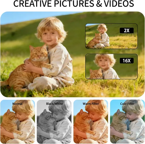 Miniatura 5 de Cámara digital para niños y principiantes, cámara digital 4K con tarjeta SD de 64 GB, zoom 16X, cámara compacta de apuntar y disparar con pantalla