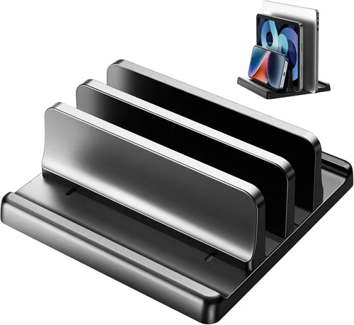 Miniatura 9 de Soporte vertical 3 en 1 para laptop, base ajustable de plástico ABS para computadora de escritorio, soporte vertical para laptop, ahorro de espacio