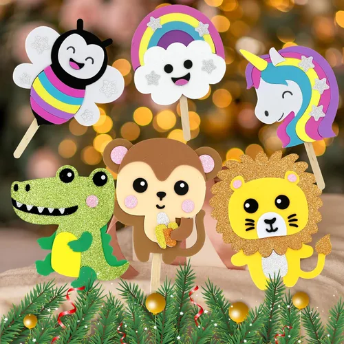 Miniatura 5 de VKPI Kit de manualidades para hacer 6 marionetas de palitos, manualidades de arte de espuma para regalo, juguetes para contar cuentos para niños