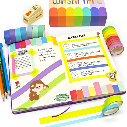 Miniatura 4 de WAPETASHI - Juego de cinta Washi de 40 rollos, 2 tamaños de cinta decorativa arco iris para álbumes de recortes y diarios