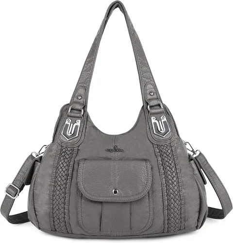 Angelkiss - Bolsos y bolsos de mano para mujer, de cuero vegano lavado, bolso cruzado de hombro