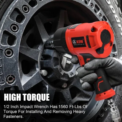 Miniatura 6 de XIIW Llave de impacto neumática de 1/2 pulgada, par máximo 1560 ft-lbs, diseño ligero de 4.4 lb, pistola de impacto neumática de servicio pesado