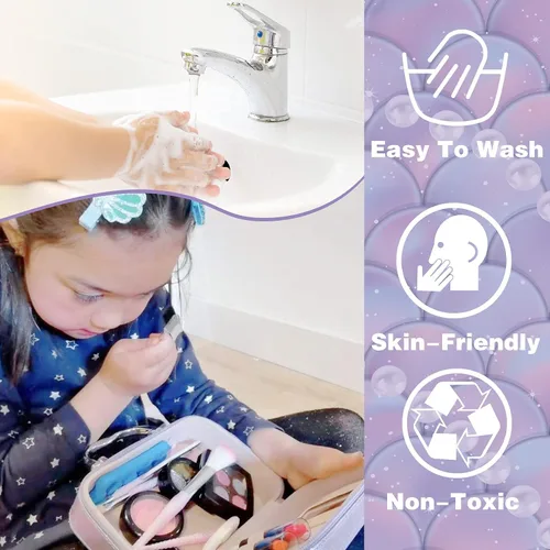 Miniatura 9 de Juego de maquillaje para niñas – Kit de maquillaje de sirena lavable no tóxico, juguetes de sirenita para niñas de 5-7, 8-12, juego de tocador