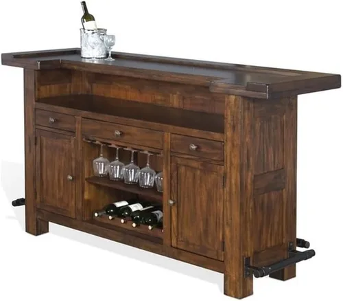 Pemberly Row Unidad de Bar Independiente de Madera Estilo Granja de 78", Estante para Copas de Vino, Gabinetes de Almacenamiento, para Cocina y