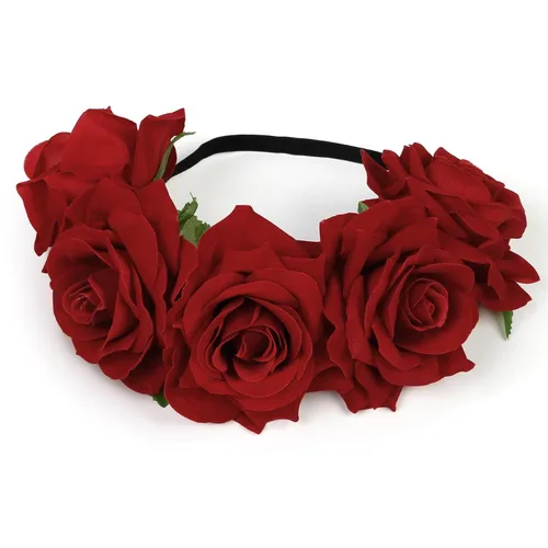 Miniatura 8 de WOVOWOVO Diademas florales de corona de rosas oscuras para mujer, diadema de rosas falsas rojas para festivales, Halloween, cosplay, disfraces
