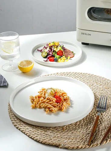 Miniatura 3 de Onniyor Juego de platos llanos de porcelana, platos redondos para ensalada de postre, platos para servir de 10 pulgadas, platos planos resistentes a