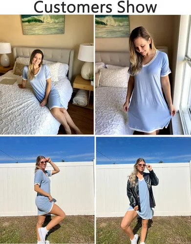 Miniatura 4 de Ekouaer Camisones de manga corta para mujer, cuello en V, cómodo camisón S-XXL