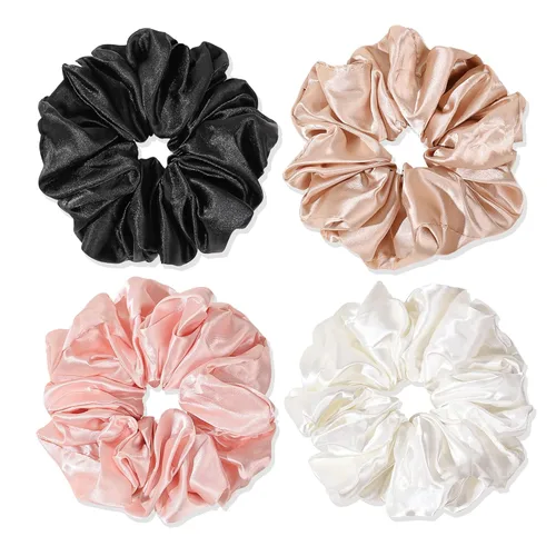 Miniatura 18 de Coleteros Negros para el Cabello para Mujeres - Coleteros Grandes de Satén Extra Grandes Jumbo Gigantes de Gran Tamaño Lindos para Cabello Rizado