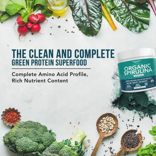 Triquetra Health Polvo orgánico de espirulina de 8 oz. Más polvo de jugo de hierba de cebada orgánica 5.3 oz.