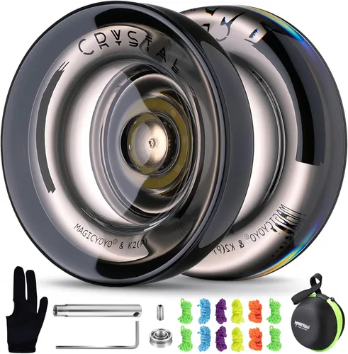 MAGICYOYO K2 Yoyo Cristal Negro Profesional, Yoyo Sensible para Niños Principiantes con Rodamiento Extra No Sensible Yo Yo, Yoyo Pro de Plástico