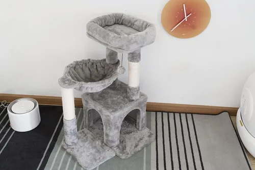 Miniatura 6 de Pesofer - Árbol para gatos, torre pequeña para gatos con poste de rascar de sisal y hamaca, gris claro