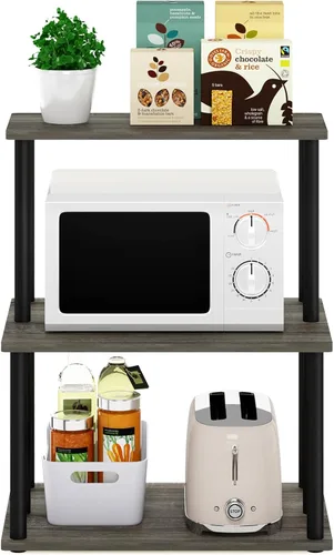 Miniatura 4 de Furinno Turn-N-Tube - Estantería de almacenamiento de cocina de 3 niveles, no requiere herramientas, roble francés gris/negro